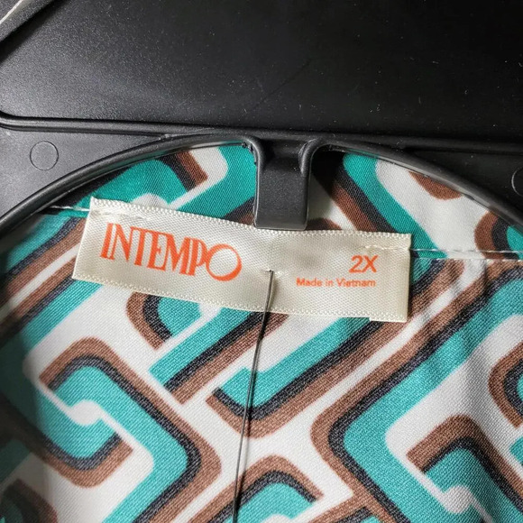 NWT INTEMPO Women's Tie Front Top Green Chain Print Plus Size 2X - Picture 5 of 13